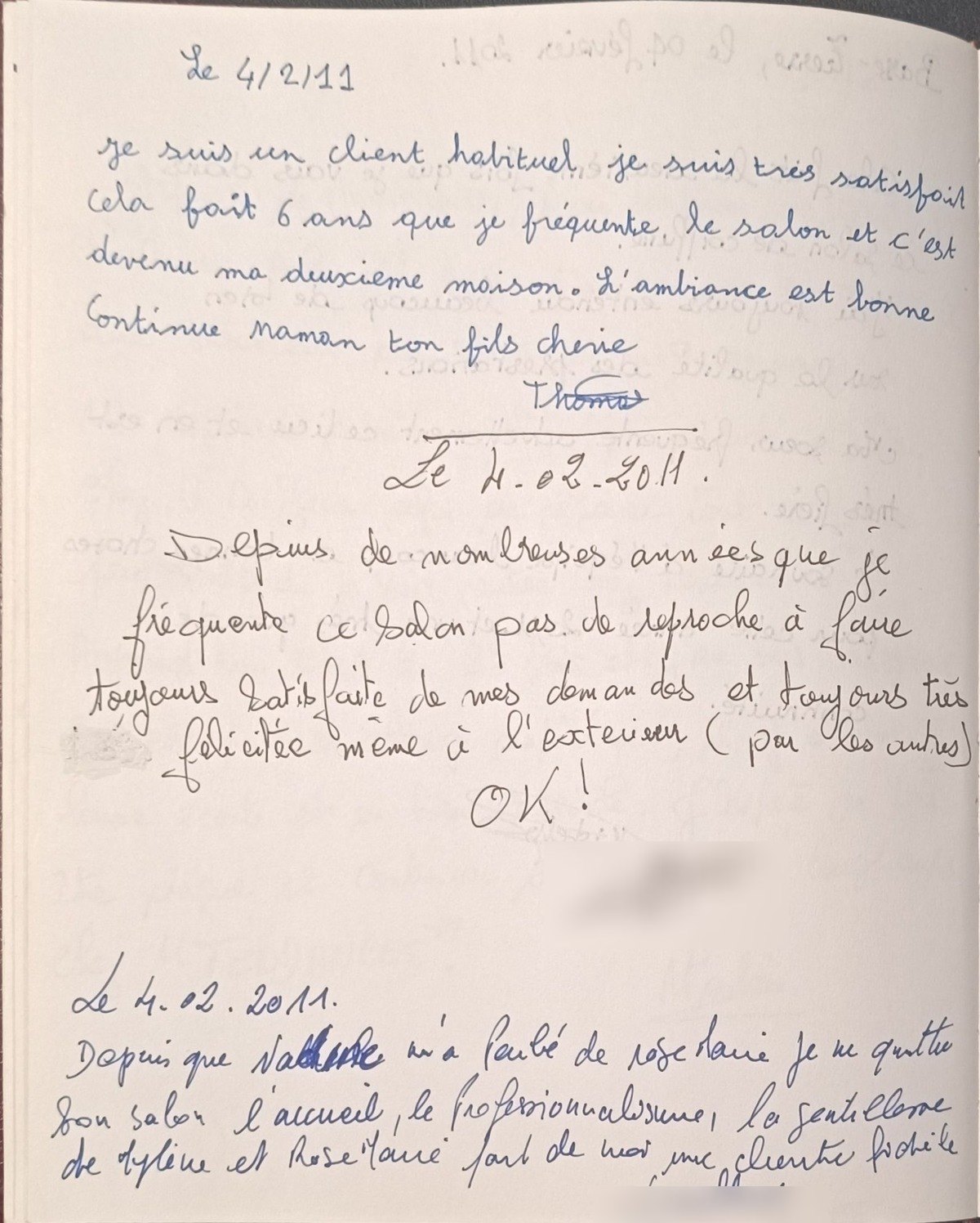 Témoignage manuscrit : le salon devenu une deuxième maison